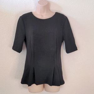 Black peplum top short sleeve blouse Ann Taylor zipper back M